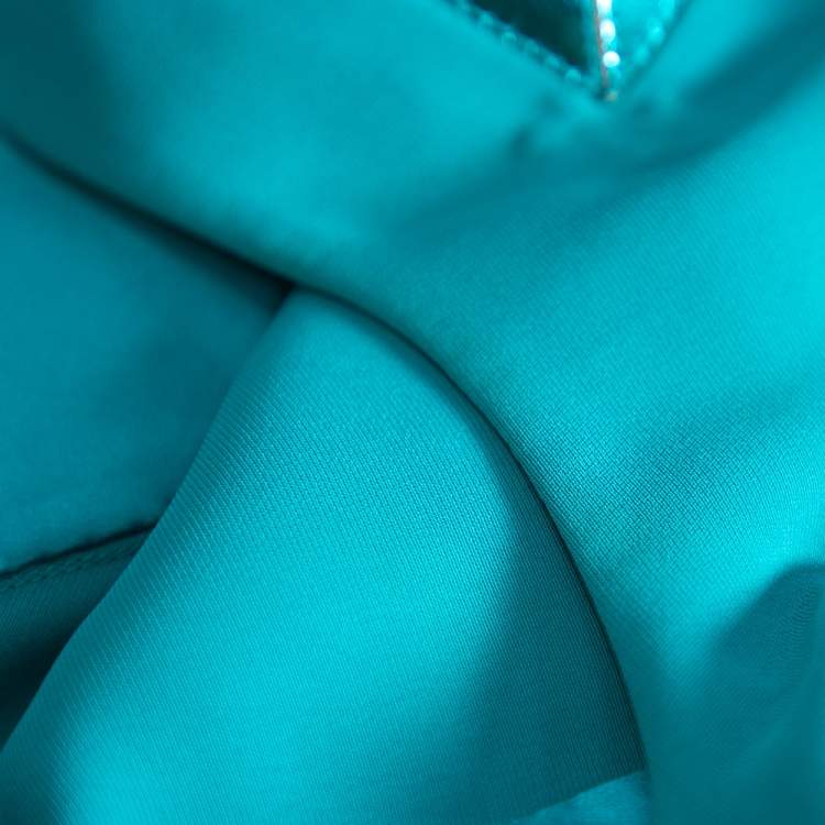 مملوكة مسبقًا Versace Blue Leather Embellished & Silk Front Slit Detail Dress M