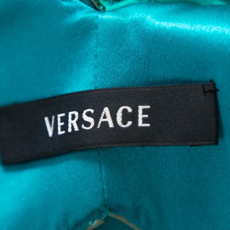 مملوكة مسبقًا Versace Blue Leather Embellished & Silk Front Slit Detail Dress M
