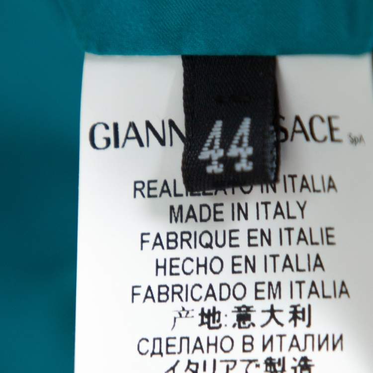 مملوكة مسبقًا Versace Blue Leather Embellished & Silk Front Slit Detail Dress M