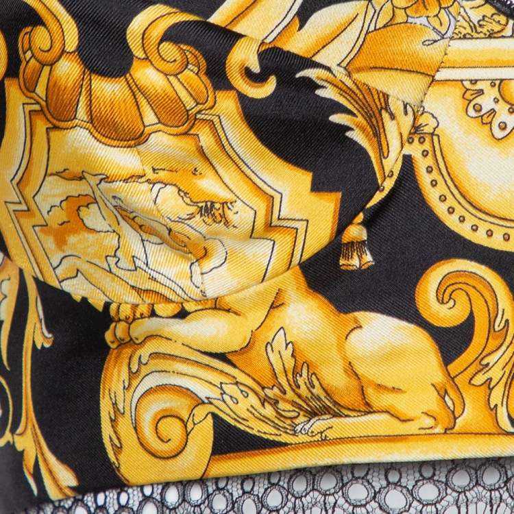 Pre Owned Versace Black Baroque Print Silk Bralette Top S