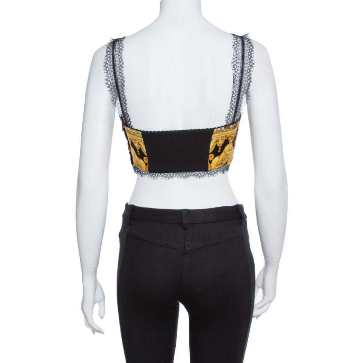 Pre Owned Versace Black Baroque Print Silk Bralette Top S