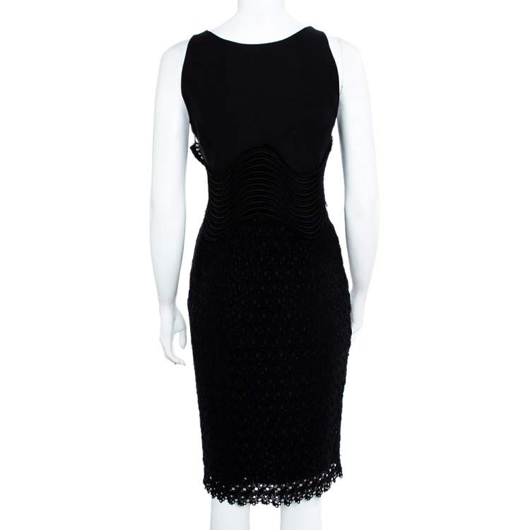 Pre Owned Versace Black Silk & Eyelet Lace Sleeveless Sheath Dress L