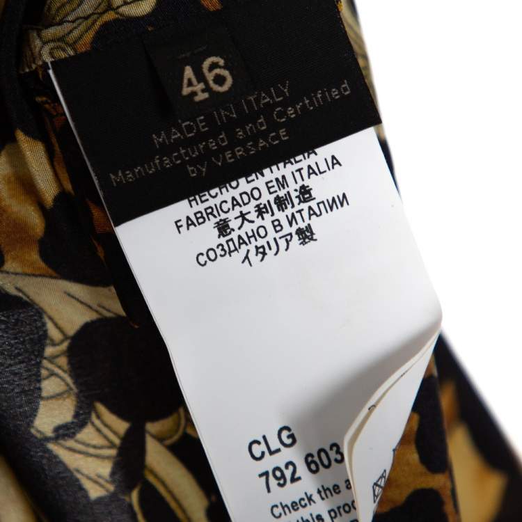 Pre Owned Versace Black & Yellow Printed Silk Double Collar Button Front Shirt L