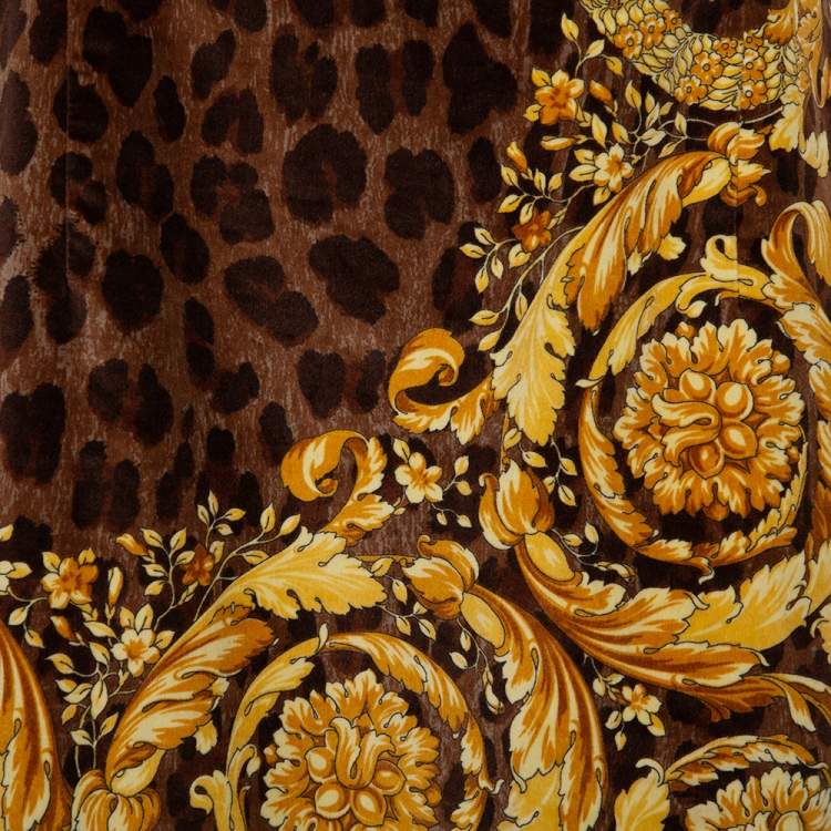 Pre Owned Versace Brown Animal and Baroque Print Velvet Sleeveless Sheath Dress M