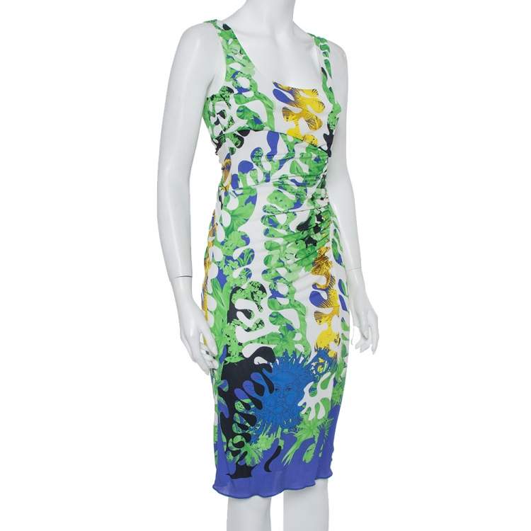 Pre Owned Versace Multicolor Knit Ruched Sleeveless Midi Dress M