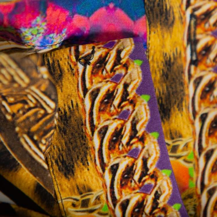 مملوكة مسبقًا Versace Multicolor Multiprinted Silk Belted Button Front Mini Dress M