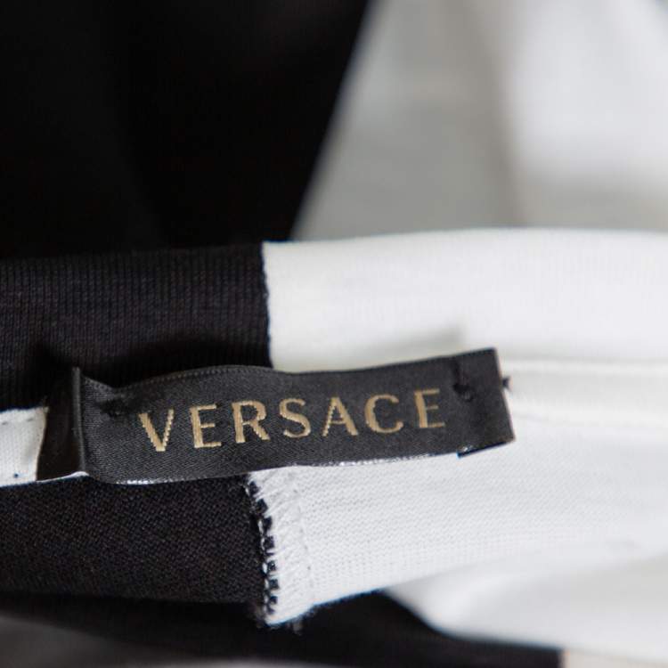 Pre Owned Versace Monochrome Cotton Logo Embroidered & Printed Crewneck T-Shirt M
