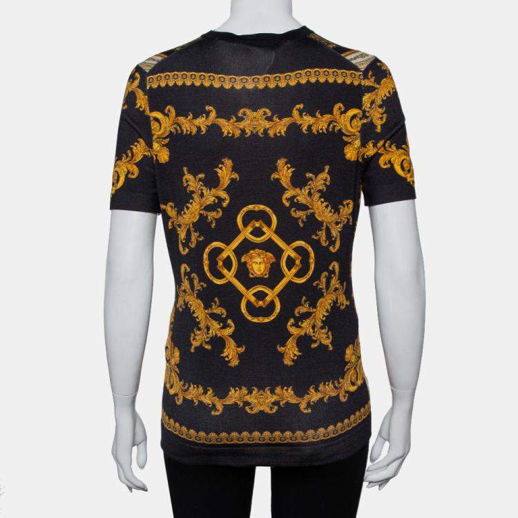 Pre Owned Versace Gold Medusa Head Print Fabric T-Shirt M