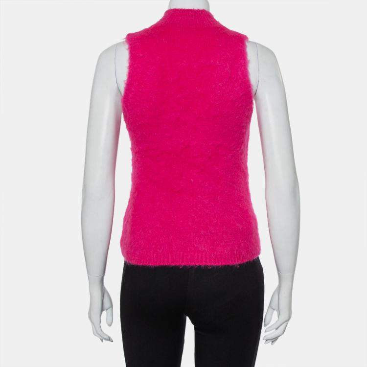Pre Owned Versace Pink Mohair High Neck Sleeveless Tank Top M