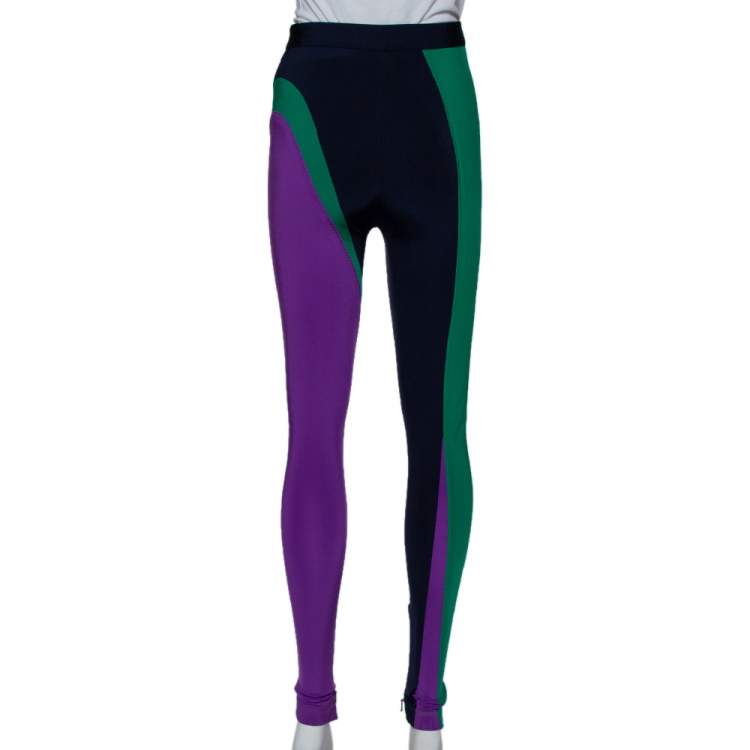 Pre Owned Versace Color Block Knit Zip Front Leggings S