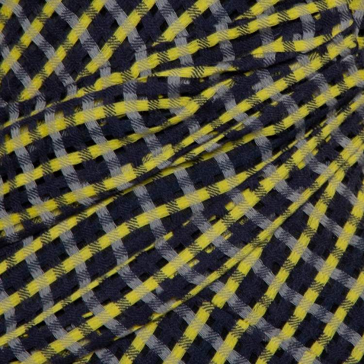 Pre Owned Versace Black & Yellow Wool Open Weave One Shoulder Midi Dress S