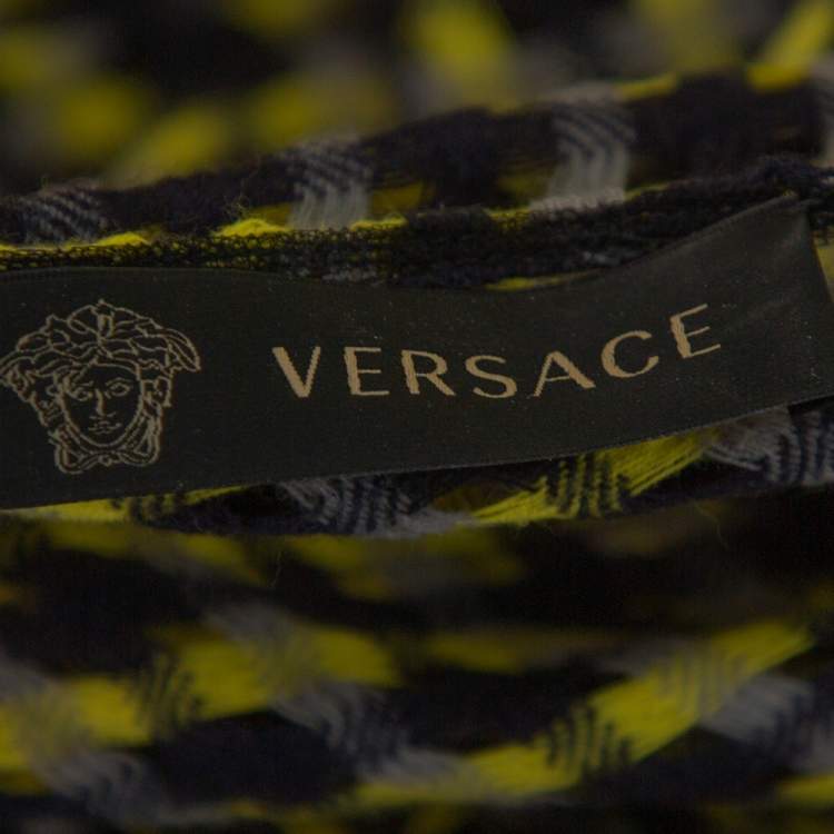 Pre Owned Versace Black & Yellow Wool Open Weave One Shoulder Midi Dress S