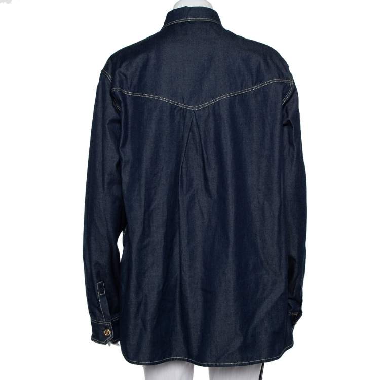 Pre Owned Versace Tribute Indigo Denim Gold Button Embellished Shirt M