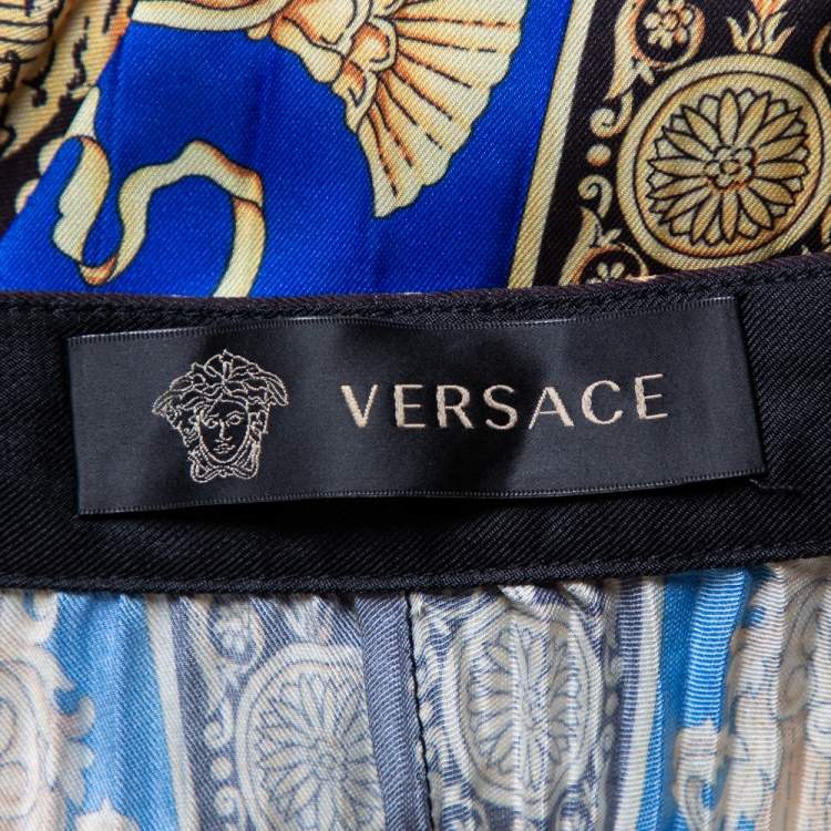 Pre Owned Versace Multicolored Printed Satin Pleated Midi Skirt L