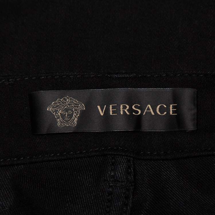 Pre Owned Versace Black Denim Button Embellished Paneled Jeans M