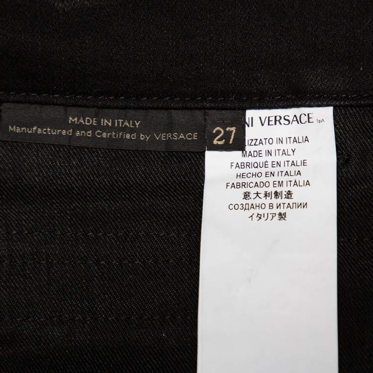 Pre Owned Versace Black Denim Button Embellished Paneled Jeans M