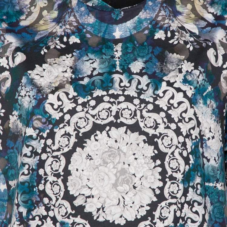 Pre Owned Versace Blue Printed Cotton Oversized Crewneck T-Shirt S
