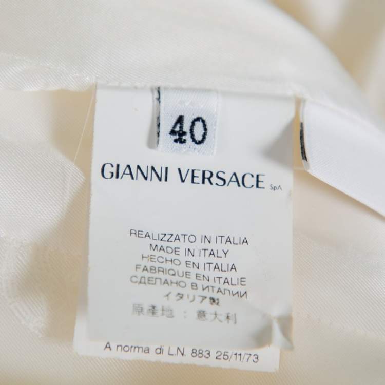 Pre Owned Versace White Sateen Plunge Neck Sheath Dress S
