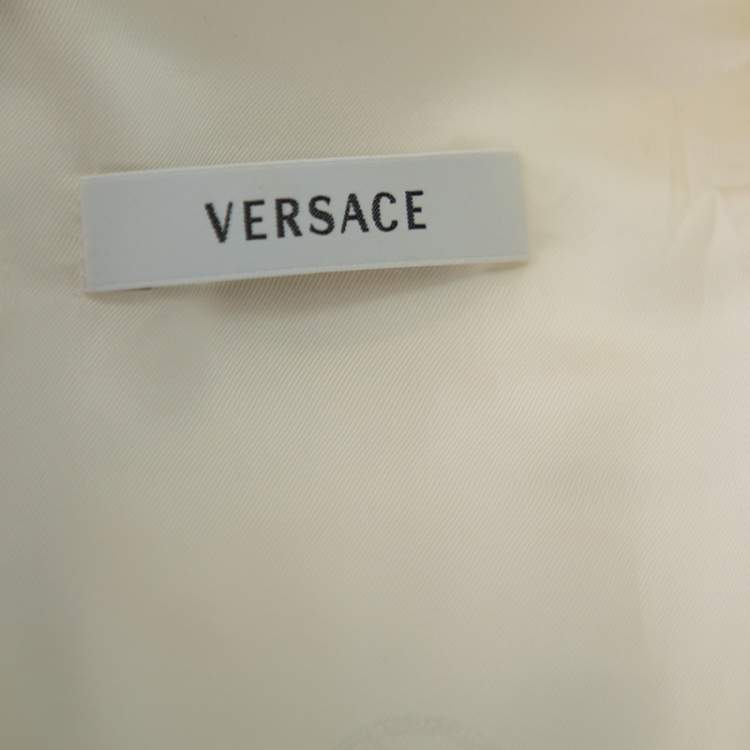 Pre Owned Versace White Sateen Plunge Neck Sheath Dress S