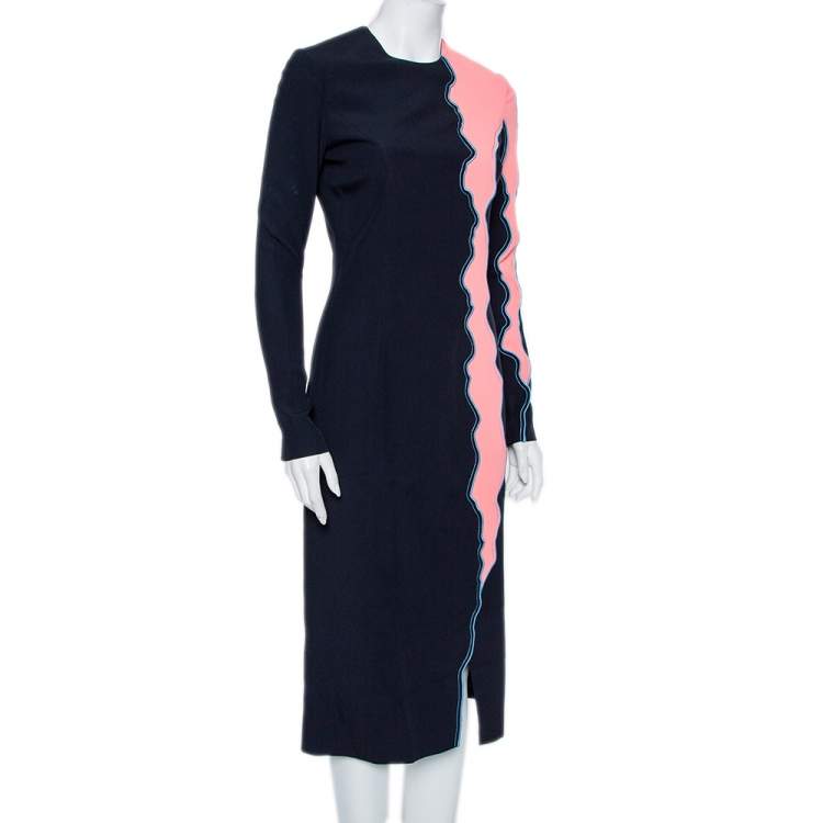 Pre Owned Versace Navy Blue & Pink Panelled Sheath Dress S