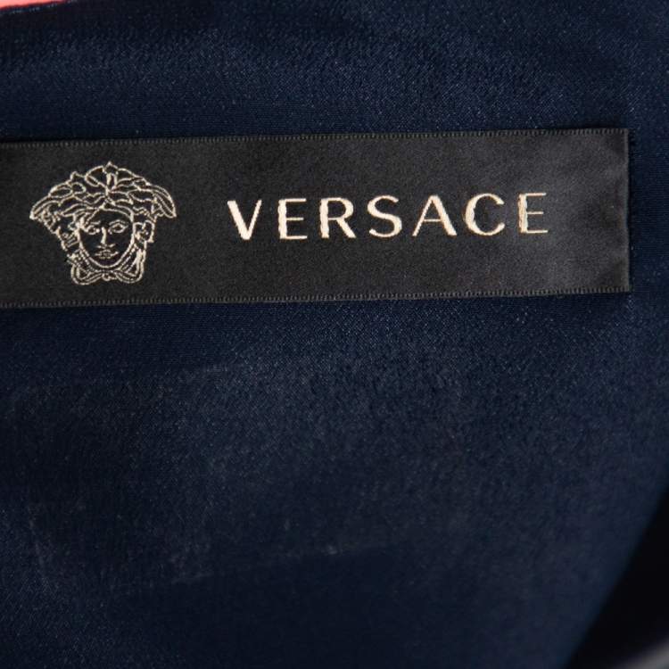 Pre Owned Versace Navy Blue & Pink Panelled Sheath Dress S