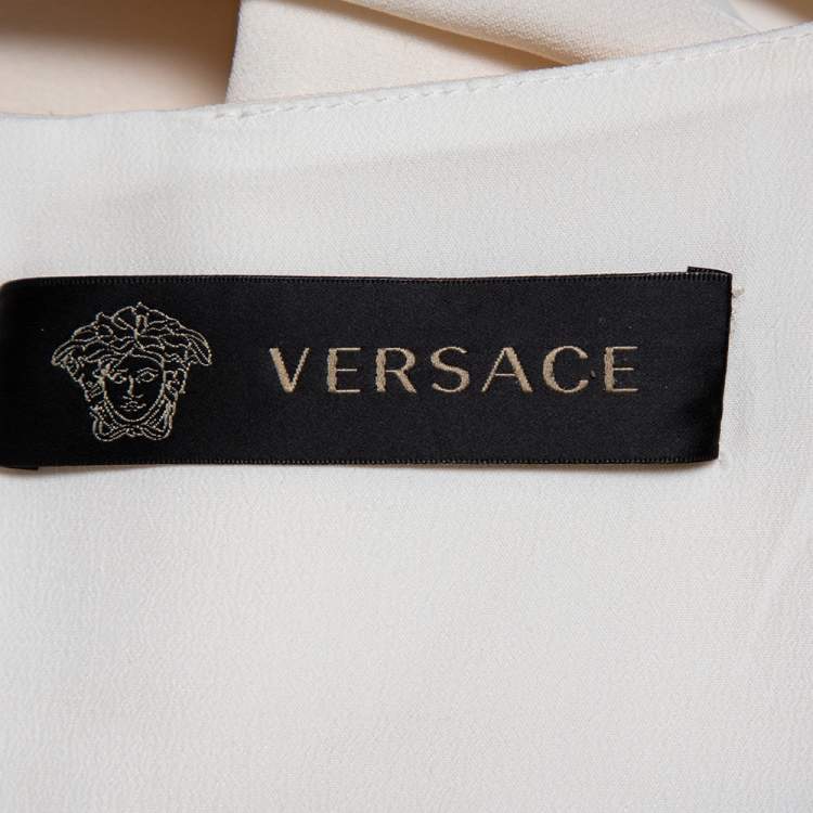 مملوكة مسبقًا Versace Cream Silk Contrast Trim Cutout Detail Mini Dress S