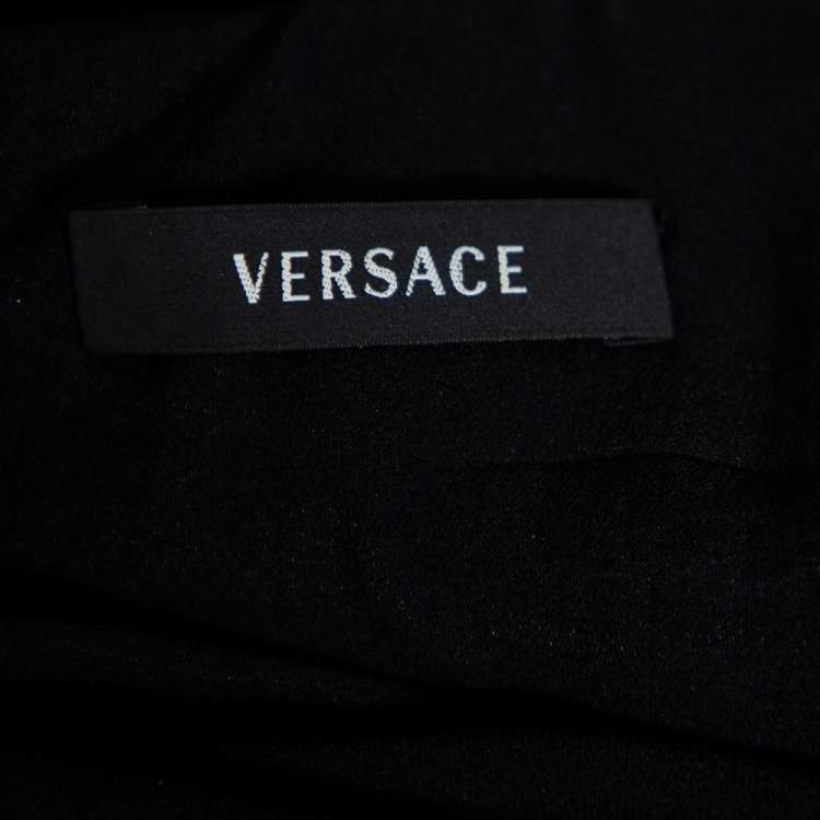 Pre Owned Versace Black Silk Fringed Sleeveless Crop Top S