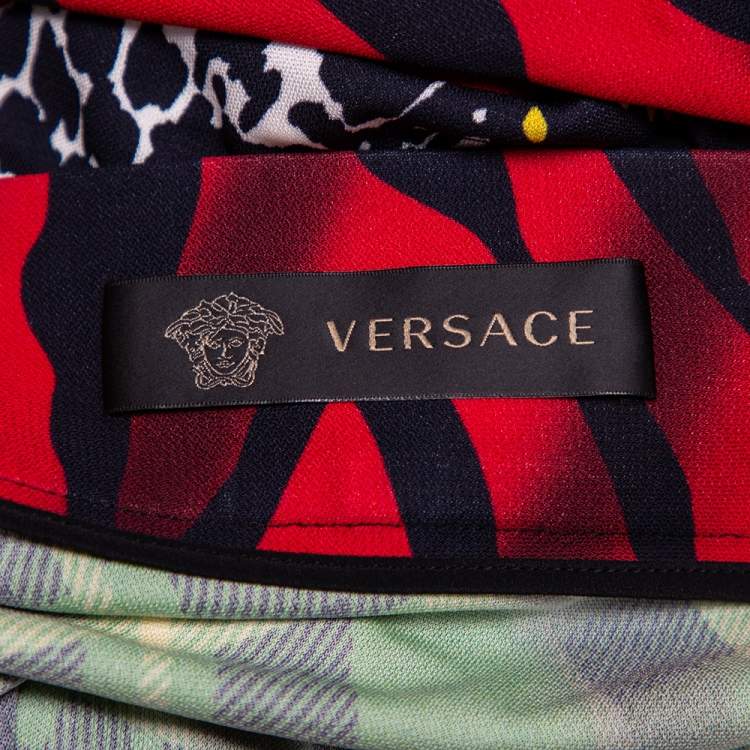Pre Owned Versace Multicolor Mega Mix Print Crepe Knee Length Skirt M