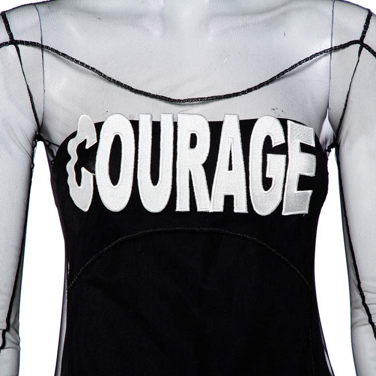 Pre Owned Versace Black Tulle Applique Detail Top S