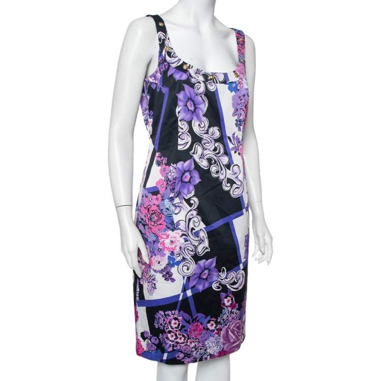 Pre Owned Versace Multicolor Printed Cotton Scoop Neck Sleeveless Shift Dress L