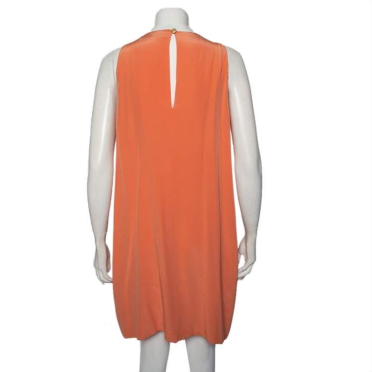 Pre Owned Versace Peach Pink Silk Embellished Neck Detail Sleeveless Shift Dress L