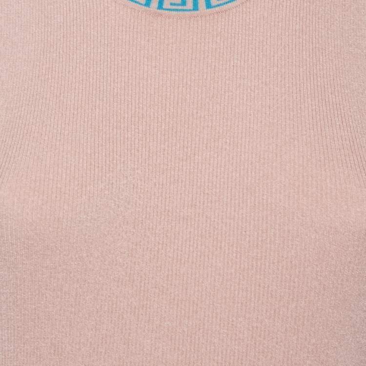 Pre Owned Versace Beige Knit Logo Neck Detail Tank Top L 
