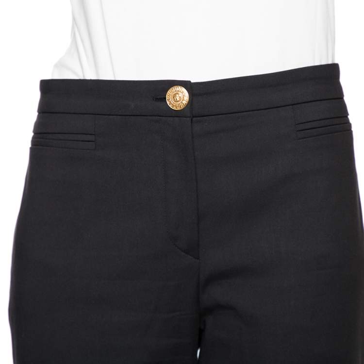 Pre Owned Versace Black Cotton Gold Logo Button Detail Formal Trousers L 