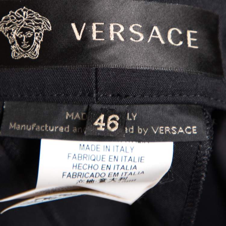 Pre Owned Versace Black Cotton Gold Logo Button Detail Formal Trousers L 