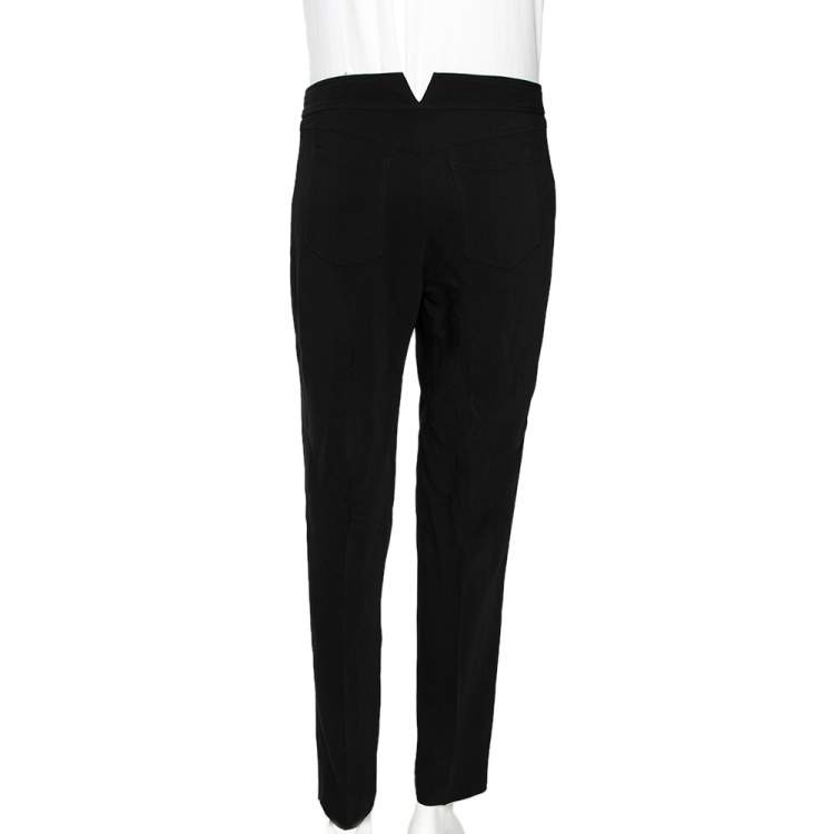 Pre Owned Versace Black Crepe Pleated Logo Button Detail Trousers L 
