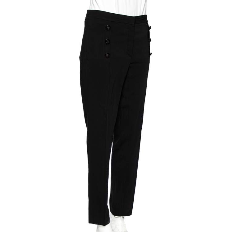 Pre Owned Versace Black Crepe Pleated Logo Button Detail Trousers L 