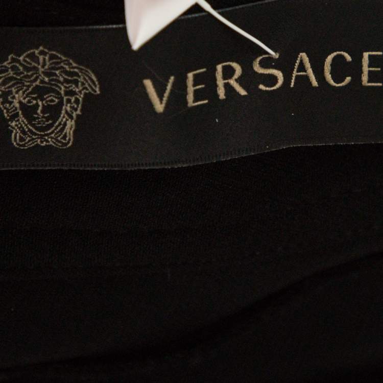 Pre Owned Versace Black Crepe Pleated Logo Button Detail Trousers L 