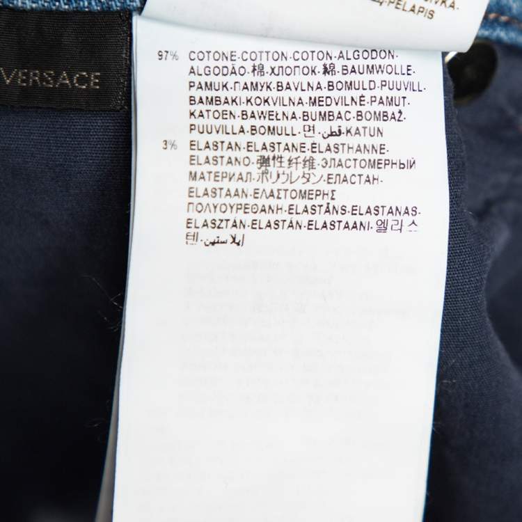 Pre Owned Versace Stone Washed Blue Cotton Logo Embroidered Jeans L 