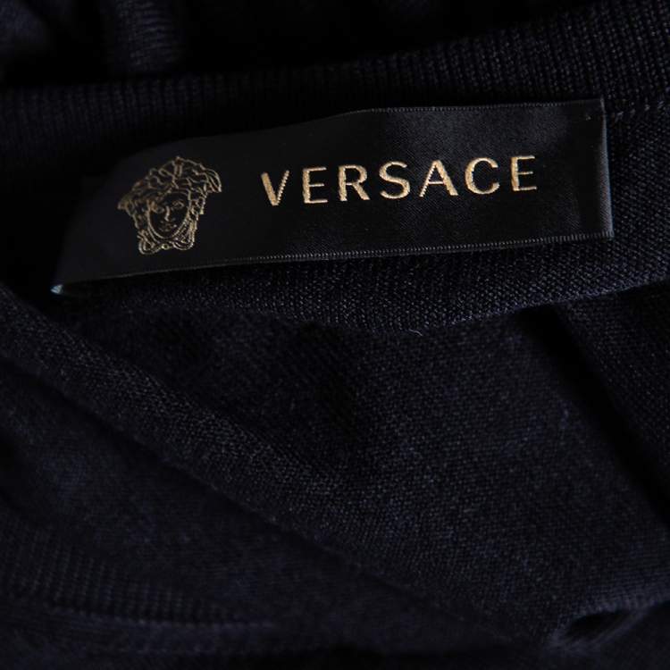 Pre Owned Versace Black Wool Medusa Button Detail Oversized Top M 