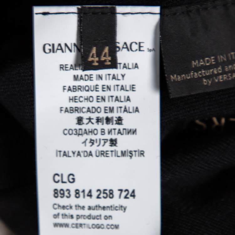 Pre Owned Versace Black Wool Medusa Button Detail Oversized Top M 