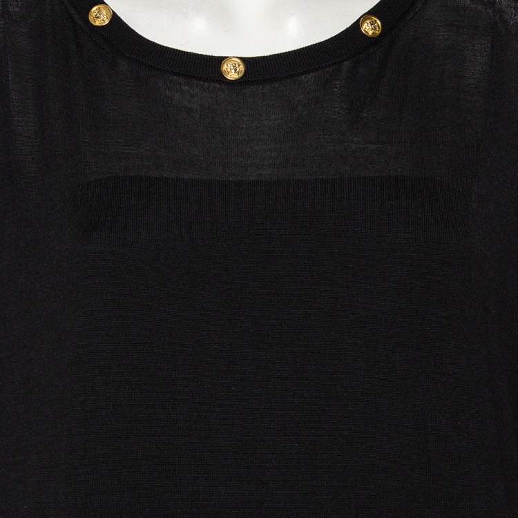 Pre Owned Versace Black Wool Medusa Button Detail Oversized Top M 