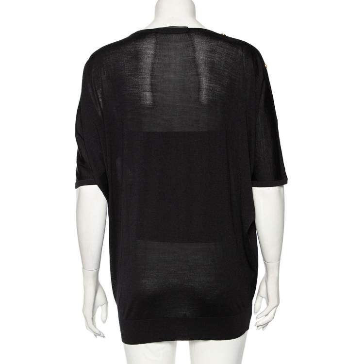 Pre Owned Versace Black Wool Medusa Button Detail Oversized Top M 