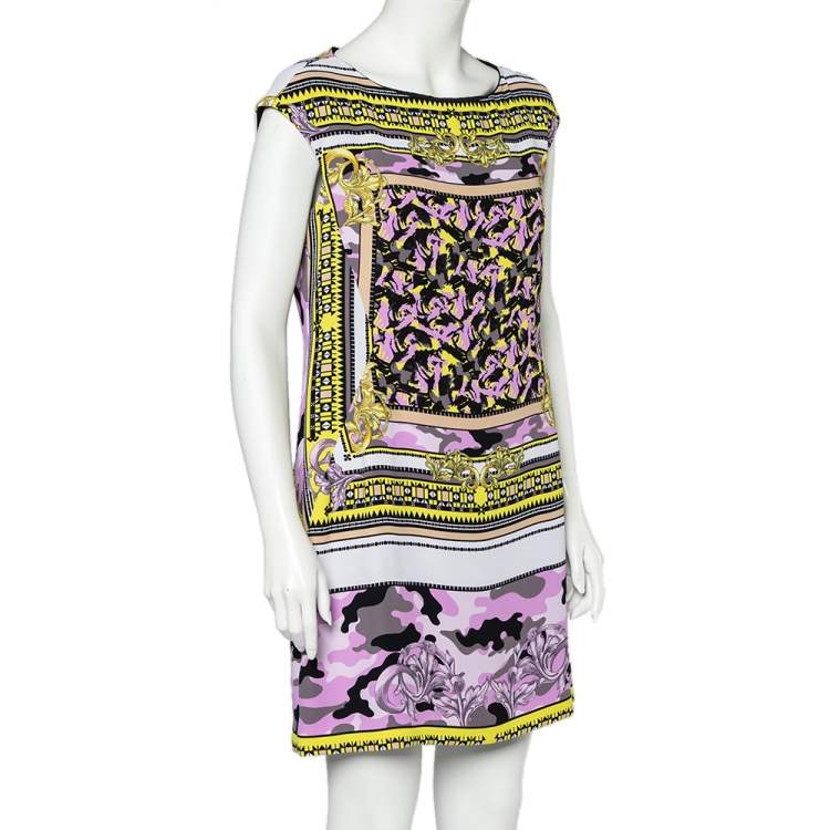 Versace Mini Sleeveless Dress With All-over Logo Lettering Print