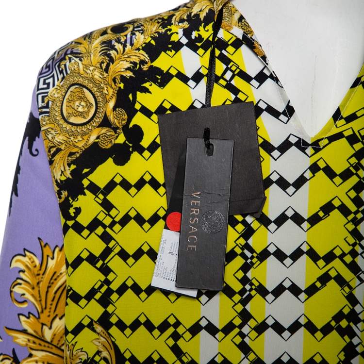 Pre Owned Versace Multicolored Baroque Print Silk Embellished Blouse M