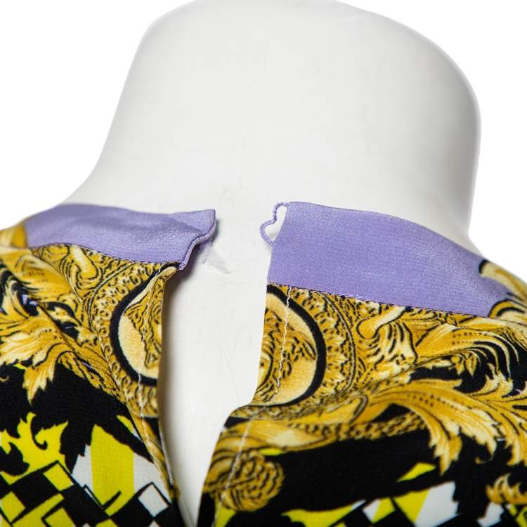 Pre Owned Versace Multicolored Baroque Print Silk Embellished Blouse M
