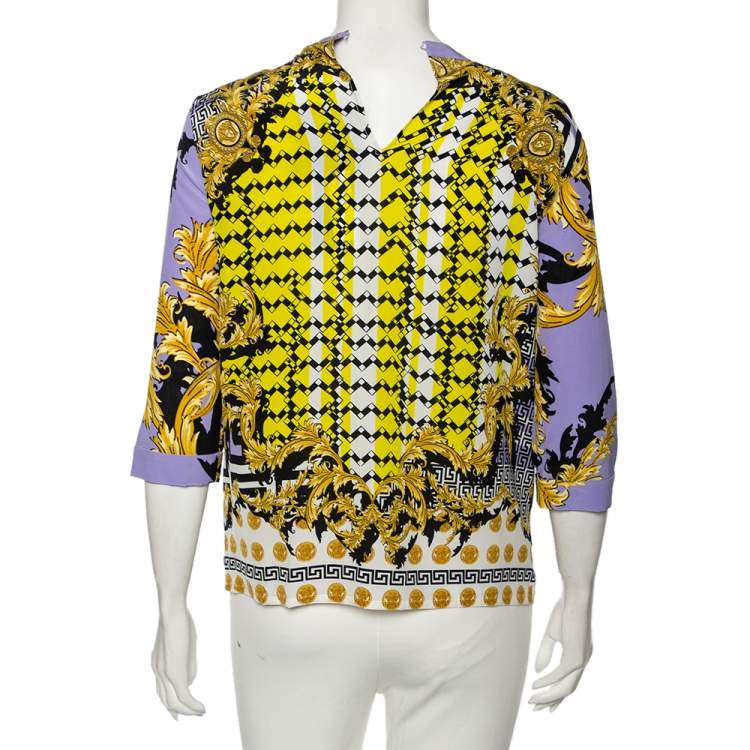 Pre Owned Versace Multicolored Baroque Print Silk Embellished Blouse M