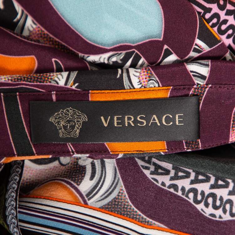 Pre Owned Versace Multicolored Printed Silk Button Front Shirt Dress L