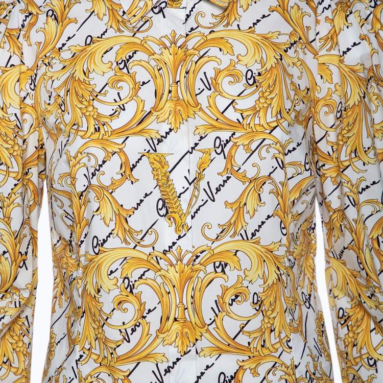 Pre Owned Versace White Baroque Printed Cotton Victorian Sleeve Detail Shirt M