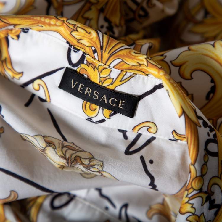 Pre Owned Versace White Baroque Printed Cotton Victorian Sleeve Detail Shirt M