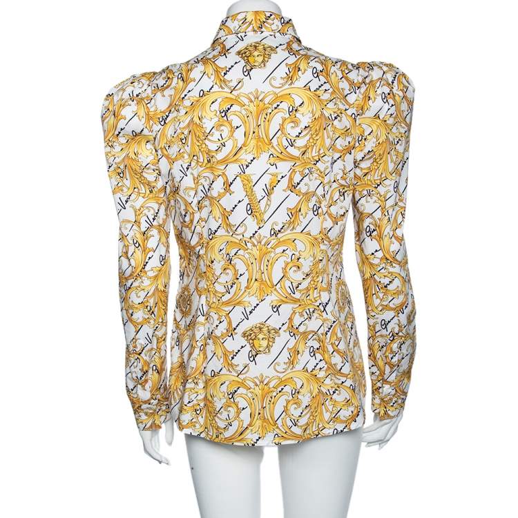Pre Owned Versace White Baroque Printed Cotton Victorian Sleeve Detail Shirt M